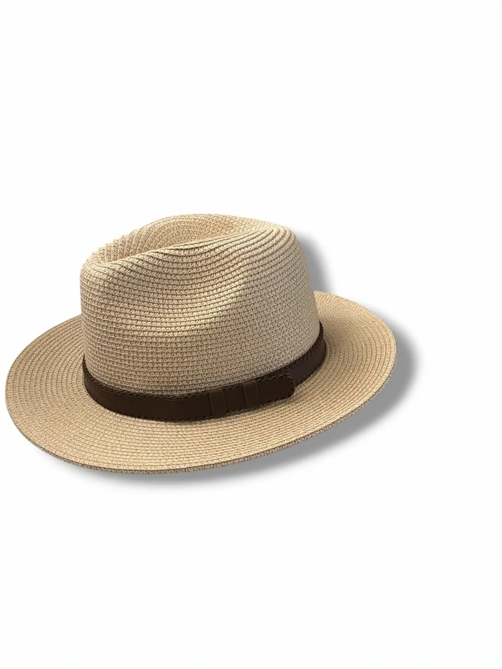 Unbranded Cream Straw Vegan Leather Banded Adjustable Fedora Hat 56-58CM
